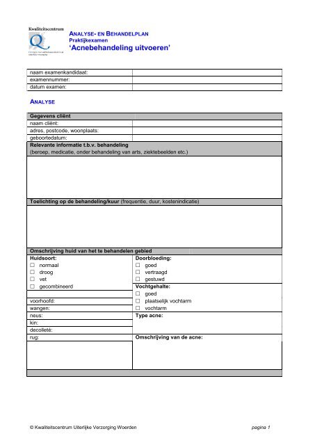 analyse- en behandelplan - Kwaliteitscentrum Uiterlijke Verzorging