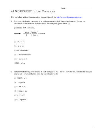 AP WORKSHEET 1b: Unit Conversions