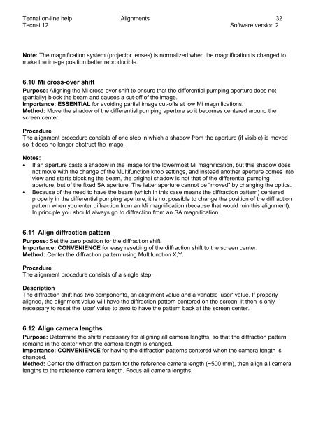 Tecnai on-line help manual -- Alignments - UT Southwestern