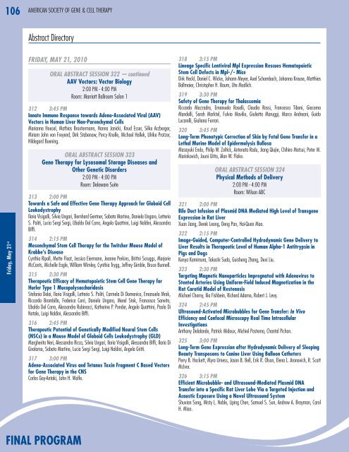 FINAL PROGRAM - American Society of Gene & Cell Therapy