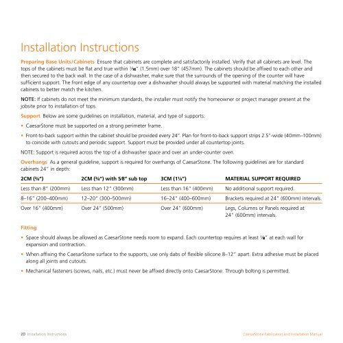 Fabrication and Installation Manual - Caesarstone