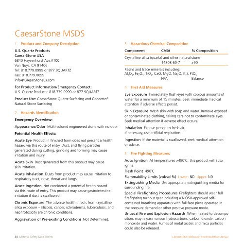 Caesarstone fabrication manual Caesarstone fabrication manual