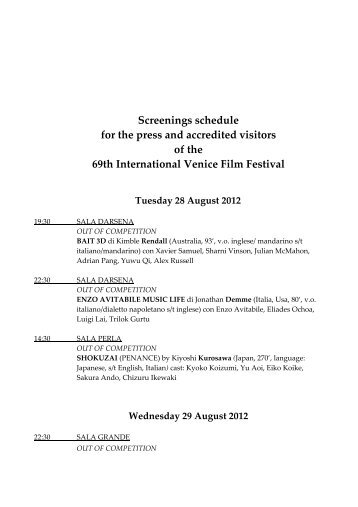 Screenings schedule for the press and accredited visitors of the 69th ...