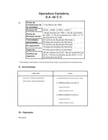 Operadora Cantabria, S.A. de C.V. - Dirección General de Juegos y ...