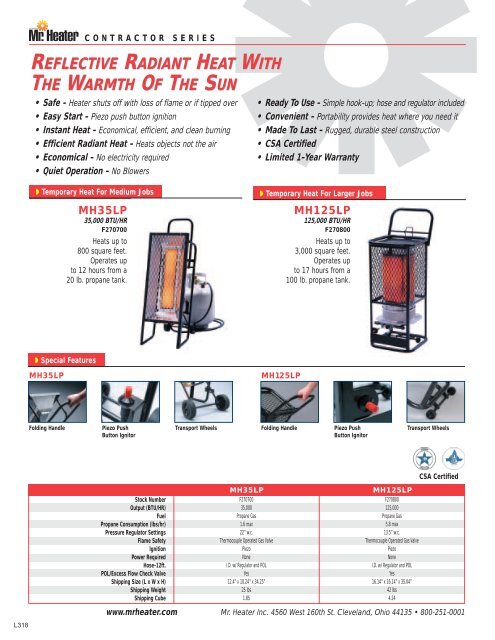 MH Contractor Series Spec Sheet - Mr. Heater