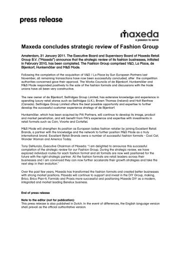 Maxeda concludes strategic review of Fashion Group - Permira