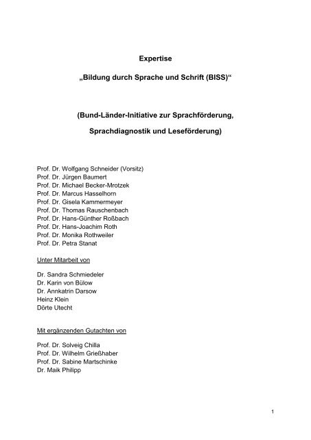 Expertise âBildung durch Sprache und Schrift (BISS)â (Bund-LÃ¤nder ...