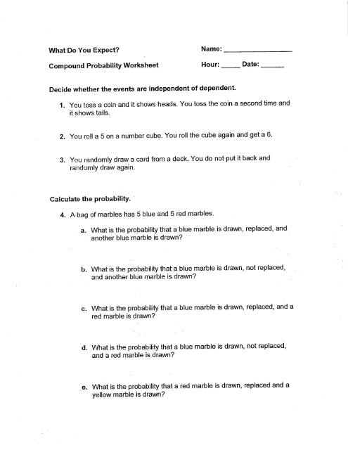 Compound Probability Worksheet Hour: Date