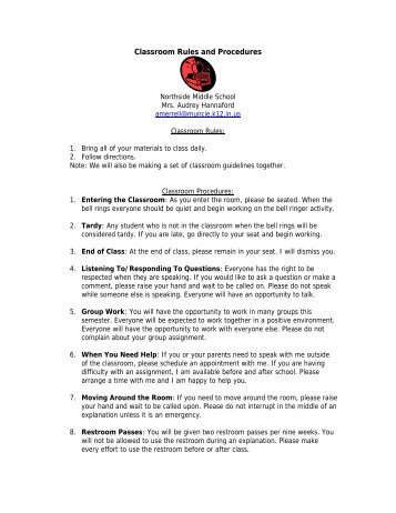 2008 Classroom Rules and Procedures