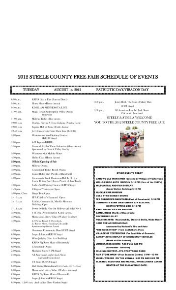 2012 STEELE COUNTY FREE FAIR SCHEDULE OF EVENTS
