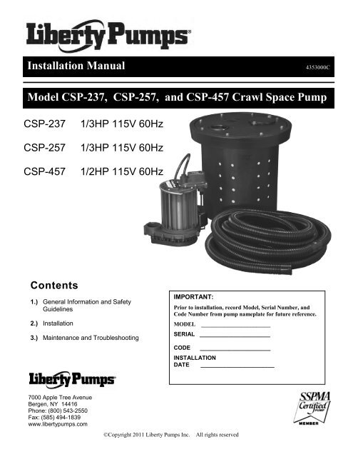 Installation Manual - Liberty Pumps