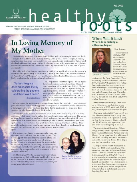 In Loving Memory of  My Mother - West Penn Allegheny Health System