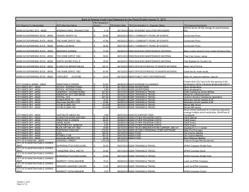 Bank of America Credit Card Statement - August ... - City of Evanston