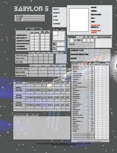 Babylon 5 - RPG Sheets