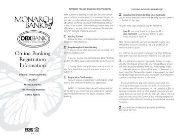 Online Banking Registration Information - Monarch Bank