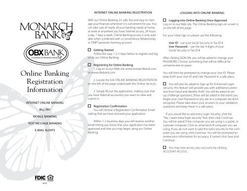 Online Banking Registration Information - Monarch Bank