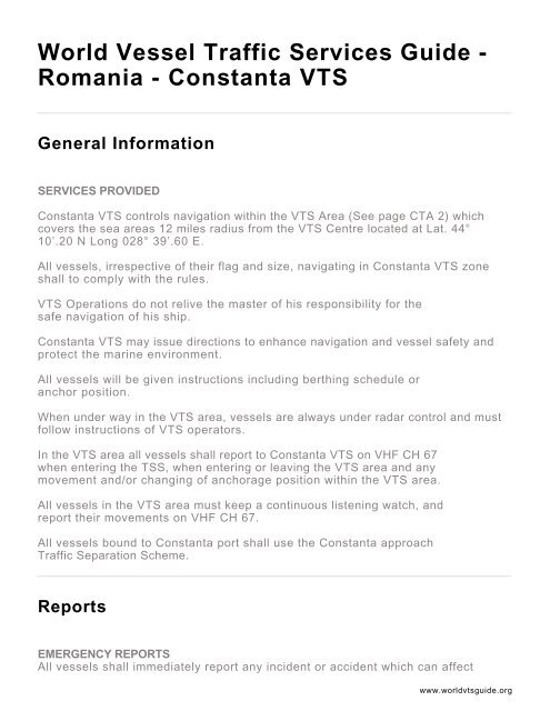 World Vessel Traffic Services Guide - Romania - Constanta VTS