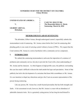 SUPERIOR COURT FOR THE DISTRICT OF COLUMBIA Felony ...