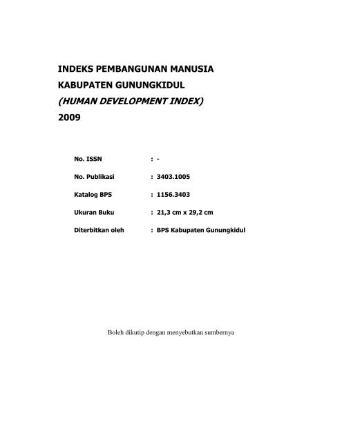 Indeks Pembangunan Manusia Kabupaten Gunungkidul 2009