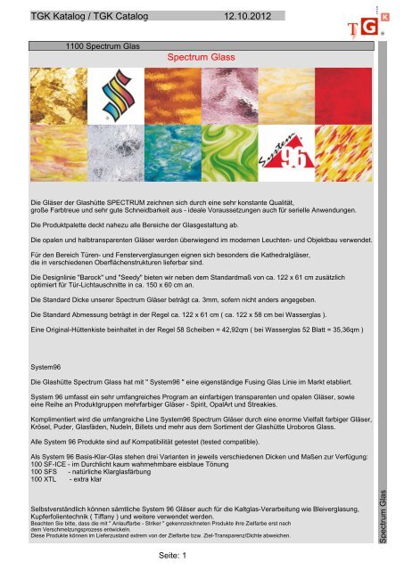 TGK Katalog / TGK Catalog 12.10.2012 Spectrum Glass