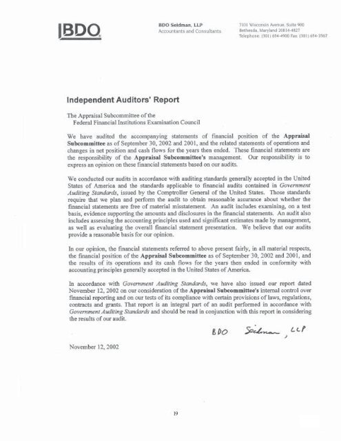 Letter of Transmittal - Appraisal Subcommittee