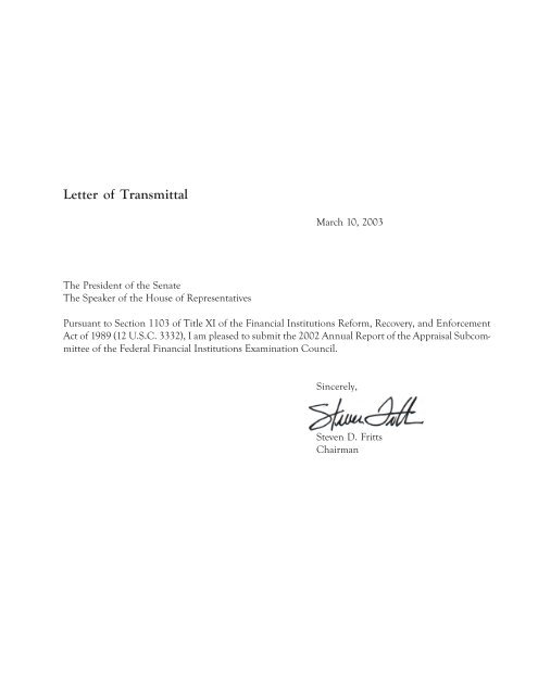 Letter of Transmittal - Appraisal Subcommittee