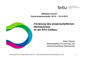 Förderung des wissenschaftlichen Nachwuchses an der BTU Cottbus