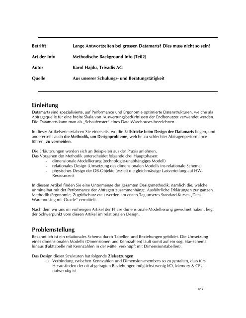 Lange Antwortzeiten bei grossen Datamarts (Teil 2) - Trivadis