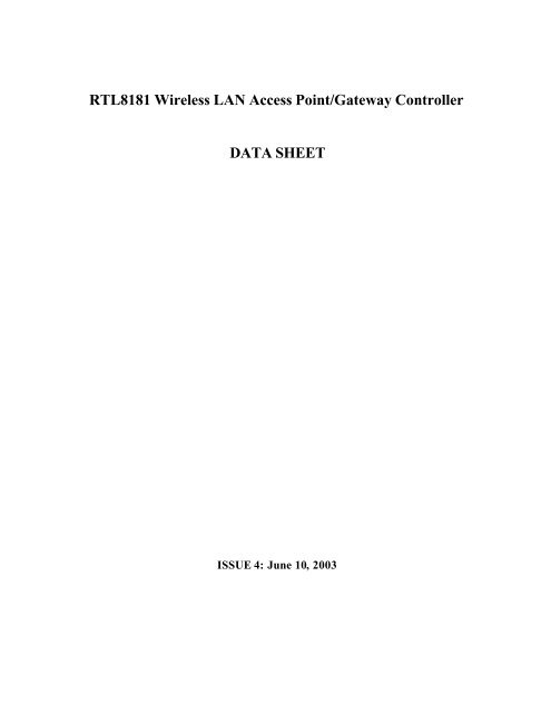 RTL8181 Wireless LAN Access Point/Gateway Controller DATA ...