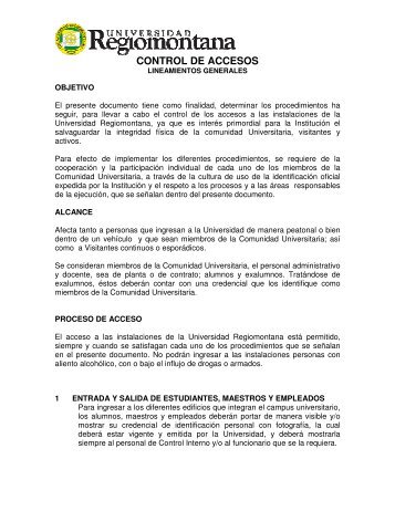 CONTROL DE ACCESOS - Universidad Regiomontana