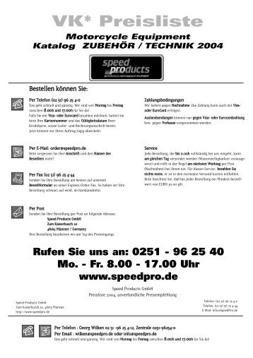 VK* Preisliste - Speed Products