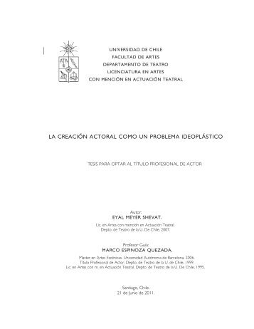 la creaciÃ³n actoral como un problema ideoplÃ¡stico - Tesis ...