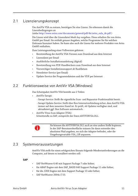 Benutzerhandbuch - Avira Antivir Virus Scan Adapter for SAP