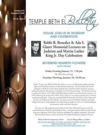 Friday Evening January 15, 7:30 pm - Temple Beth El
