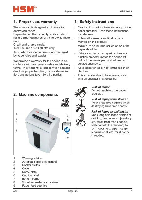 HSM 104.3cc Office Cross-Cut Shredder Manual - ACE Depot