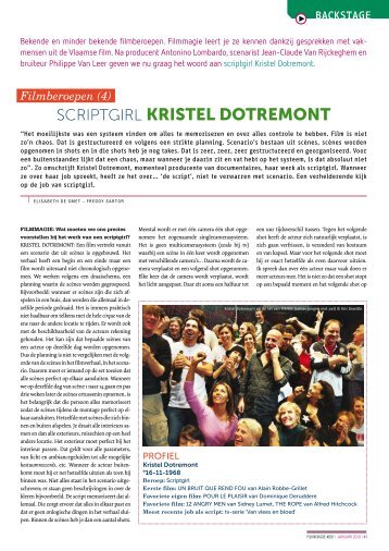 [PDF] Filmberoepen (4). Scriptgirl Kristel Dotremont - Filmmagie