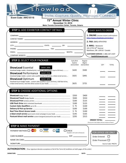 ShowCare Lead Retrieval Order Forms