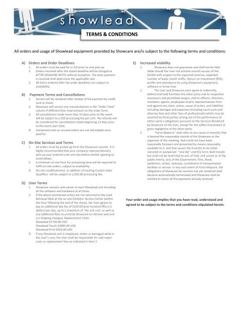 ShowCare Lead Retrieval Order Forms