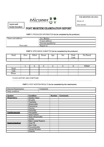 POST MORTEM EXAMINATION REPORT - Minster Vets