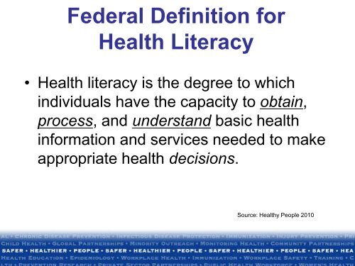 The National Action Plan to Improve Health Literacy - Society for ...