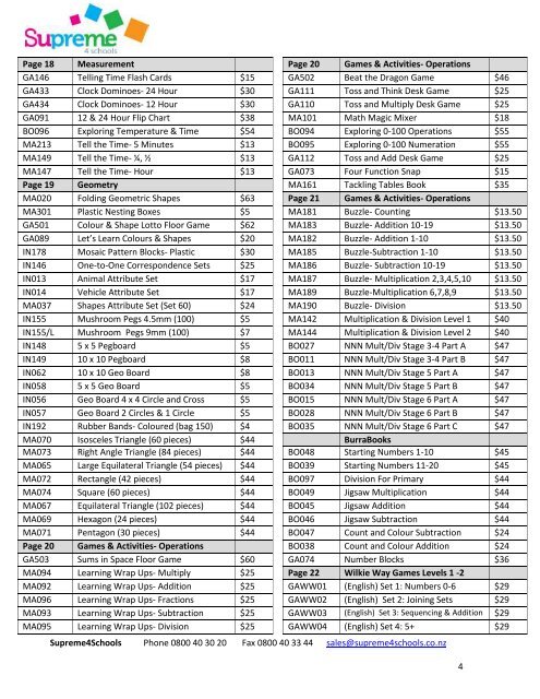 PRICE LIST (as at September 2012) - Supreme 4 Schools