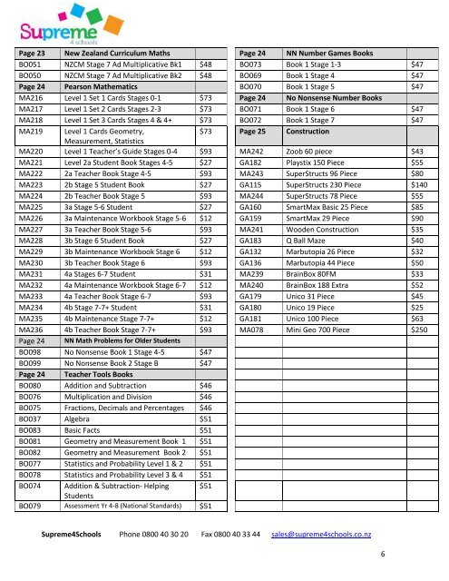 PRICE LIST (as at September 2012) - Supreme 4 Schools