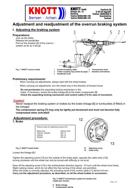 Adjustment and readjustment of the overrun braking system