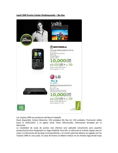 Legal CMR Puntos Celular Desbloqueado â€“ Blu  - Banco Falabella