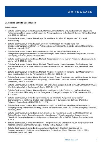 Dr. Sabine Schulte-Beckhausen Publikationen - White & Case