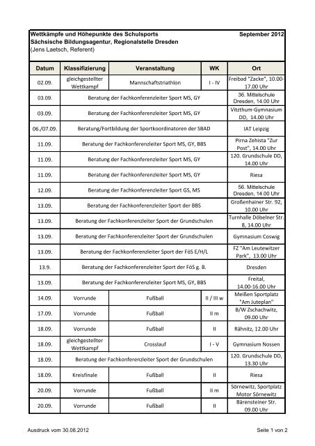 WettkÃ¤mpfe und HÃ¶hepunkte des Schulsports September 2012 ...