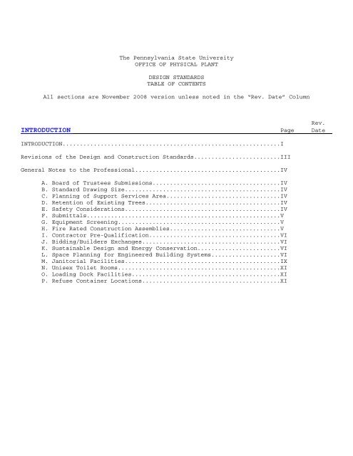 Design and Construction Standards - Office of Physical Plant ...