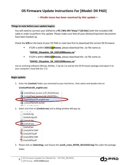 OS Firmware Upd ate Instructions For - D2 PAD