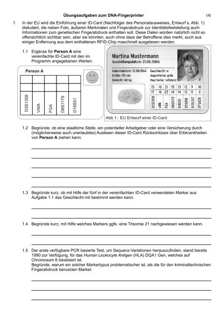 Ãbungsaufgaben zum DNA-Fingerprinter - Biologie Lernprogramme