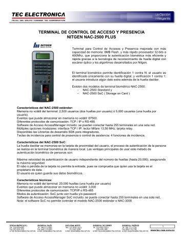 terminal de control de acceso y presencia nitgen nac-2500 plus - Tec